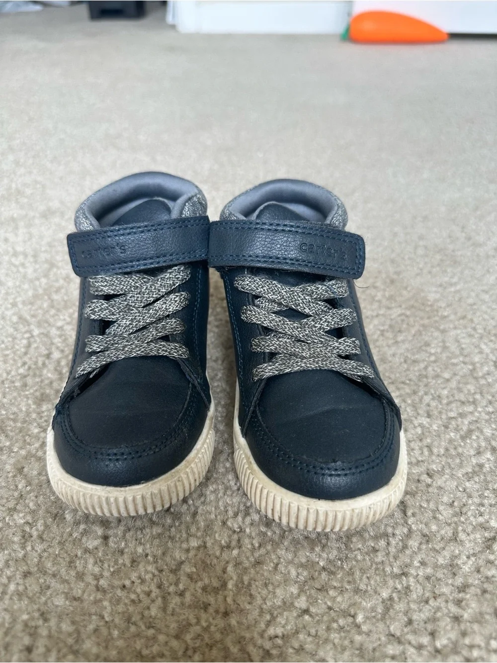 Carter’s Toddler High-Top Sneakers Navy Gray Brown Hook & Loop Shoes 9M size